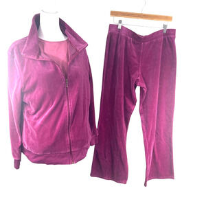 VTG 90s Purple Velour Lounge Track Suit Size XL Full Zip Wide Leg Hanes Hip Hop